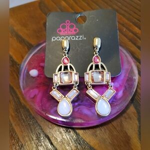 Paparazzi Gold and Pink Dangle Earrings